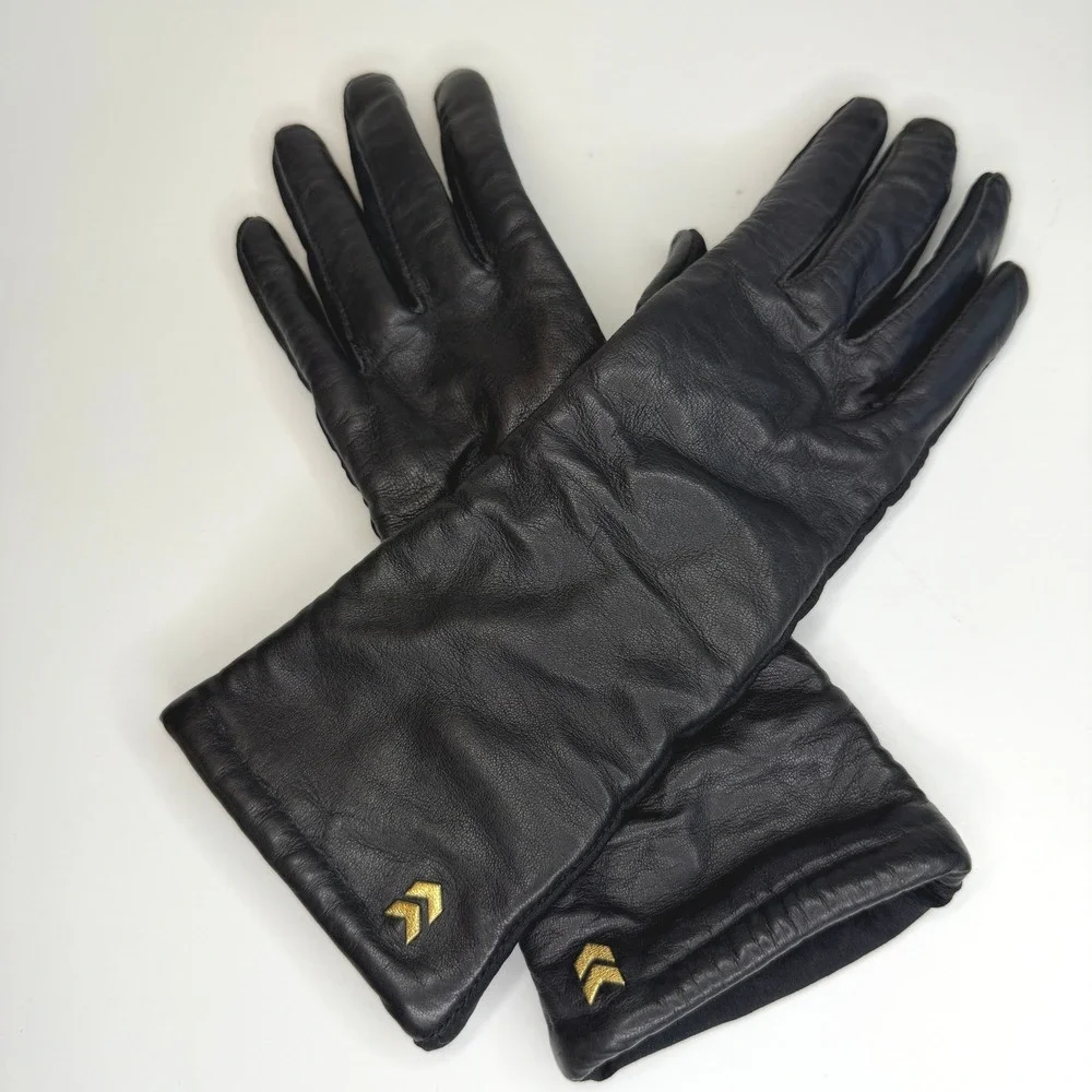 Isotoner Gloves Women Black M Leather Spandex Knit 10